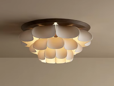 Elegant Petal Shaped Ceiling Light With White Lampshades Dark Frame And Warm Light Illuminating Room 3d model