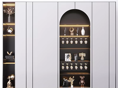 Modern Decorative Cabinet With Illuminated Shelves And Various Decorative Items 3d model