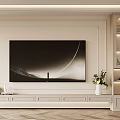 Light Colored TV Wall With Large Black White Artwork Decorative Molding Console Table And Display Shelves