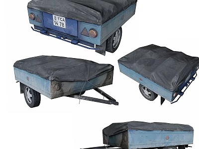 Worn Blue Functional Trailers With Black Covers Shown In Multiple Views 3d model
