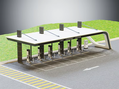 Covered Electric Vehicle Charging Station With Multiple Charging Ports And Green Grass 3d model