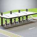 Covered Electric Vehicle Charging Station With Multiple Charging Ports And Green Grass