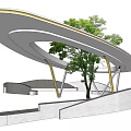 Modern Garden Landscape Design With Curved Structure Tree And Steps 3d model