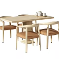 Modern Dining Table Set With Light Wood Top And Upholstered Chairs 3d model