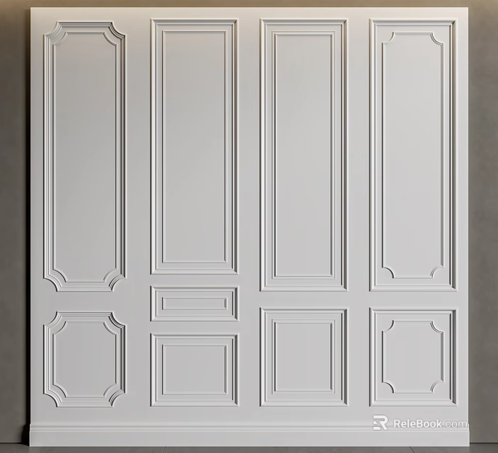 White Decorative Wall Paneling Featuring Various Rectangular Panels for Elegant Interior Design 3d model 