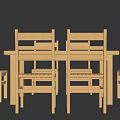 Simple Wooden Square Dining Table Set With Six Matching Chairs 3d model