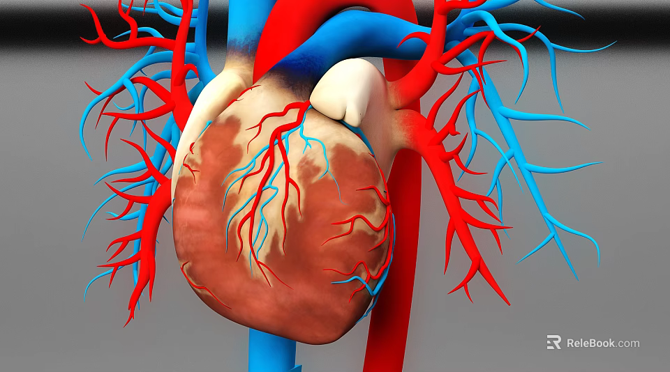 3D Rendered Human Chest Organ Heart with Red and Blue Blood Vessels Anatomical Structure 3d model 