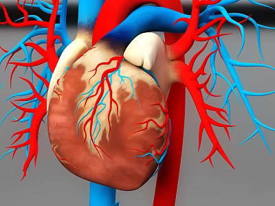 3D Rendered Human Chest Organ Heart with Red and Blue Blood Vessels Anatomical Structure 3d model