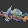 Aquatic Animal Sculpture With Vibrant Blue Orange Red Colors And Coral Patterns