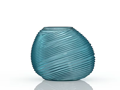 Blue Glass Vase With Spiral Texture On White Background And Reflection 3d model