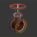 Rusty Industrial Valve With Red Wheel And Cast Iron Body And Bolts