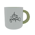White Mug With Green Handle Rim And Coffee Cup Company Logo