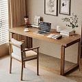 Wooden Study Desk With Laptop Books Potted Plant And Comfortable Chair Near Window