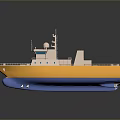 3D Model of Modern Marine Vessel With Yellow Hull White Deck Blue Bottom and Radar Domes