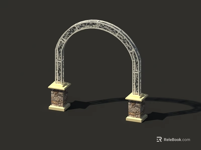 Elegant Ornate Archway With Intricate Carved Patterns And Stone Pillar Bases 3d model 