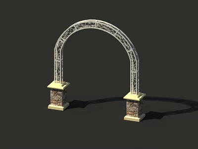 Elegant Ornate Archway With Intricate Carved Patterns And Stone Pillar Bases 3d model