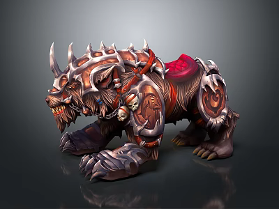 Armored Bear Game Movie Character With Spiked Armor Red Saddle And Bone Decorations 3d model