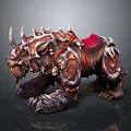 Armored Bear Game Movie Character With Spiked Armor Red Saddle And Bone Decorations