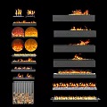 Various Modern Fireplace Designs With Different Burning Flame Styles And Decor Elements 3d model