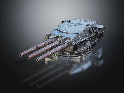 Detailed Industrial Mechanical Turret Featuring Multi Barrel Cannon And Metal Structure Design 3d model