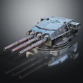 Detailed Industrial Mechanical Turret Featuring Multi Barrel Cannon And Metal Structure Design