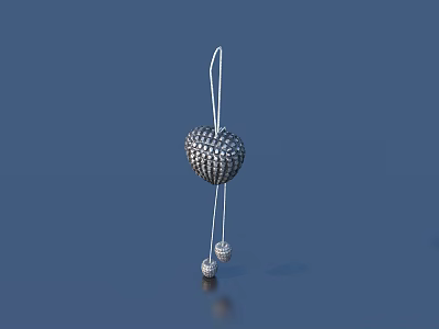 Hanging Heart Shaped Decorative Ornament Set Featuring White String Small Round Pendants And Blue Background 3d model