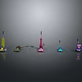 Colorful Mini Computer Models Display With Yellow Green Pink Blue Purple Units On Black Surface