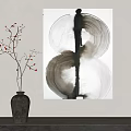 Black And White Abstract Painting With Ceramic Vase And Branches In Modern Interior