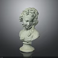Classical Marble Bust Sculpture With Curly Hair And Decorative Base
