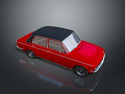 Red Vintage Sedan with Black Roof Shiny Exterior and Classic Retro Design 3d model