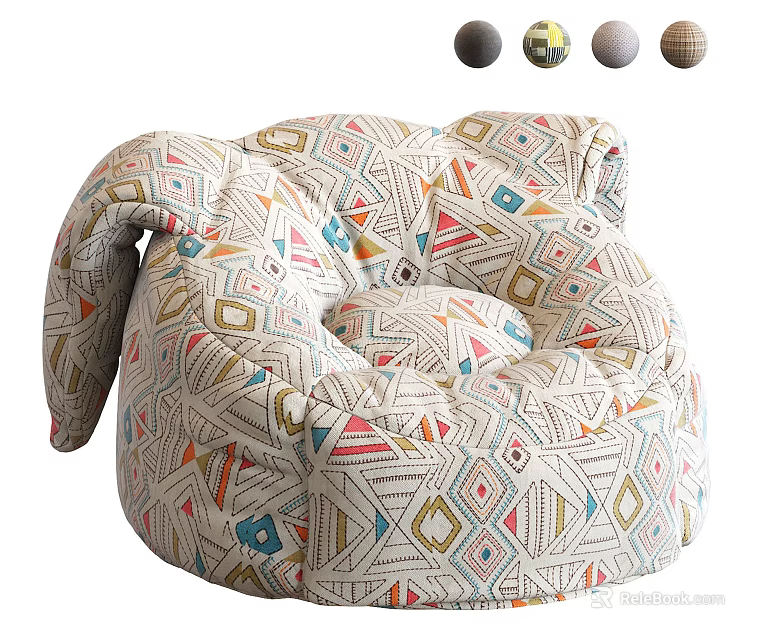 Cozy Bean Bag Chair With Colorful Geometric Pattern And Multiple Color Options 3d model 