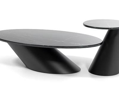 Modern Black Marble Coffee Table Set Featuring Unique Base Design And Smooth Surface 3d model