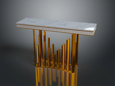 Modern Console Table Design With White Marble Top And Gold Vertical Legs 3d model