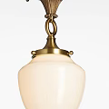 Brass Ceiling Lamp with White Opal Glass Shade and Decorative Finial