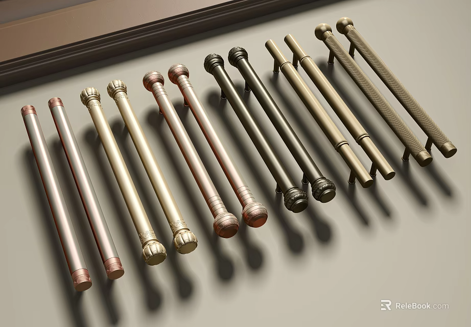 Various Metallic Handles In Different Styles And Colors For Modern Furniture Cabinet 3d model 