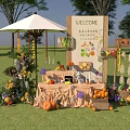 Colorful Parent Child Fruit Themed Photo Check in Spot With Welcome Sign Flowers And Grass Decorations