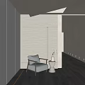 Light Gray Single Sofa In Modern Interior With White Walls White Vase And Soft Lighting