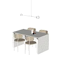 Modern Dining Table Set With White Surface Four Light Colored Chairs And Pendant Light 3d model