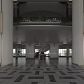 Luxurious Hotel Lobby Interior With Green Plants Marble Floor And Glass Doors