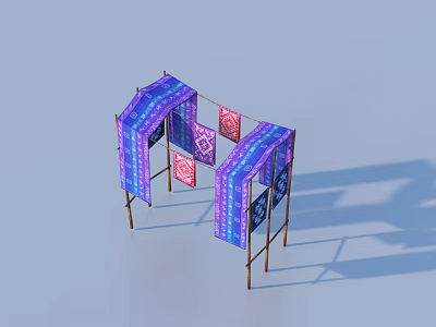 Colorful Clothes Drying Rack With Hanging Fabric Pieces For Home Use 3d model