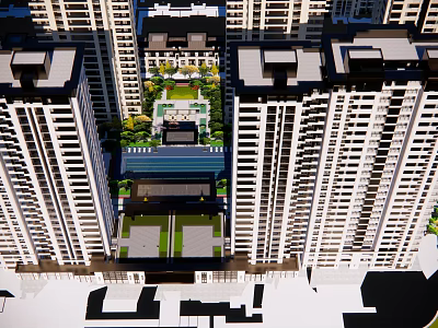 Modern High Rise Residential Complex With Central Garden And Swimming Pool 3d model