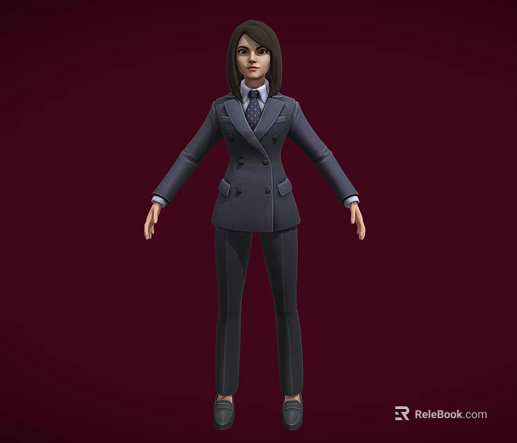Business Woman In Dark Formal Suit Standing Against Crimson Background 3d model 