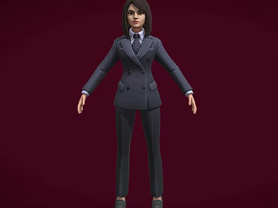 Business Woman In Dark Formal Suit Standing Against Crimson Background 3d model