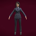 Business Woman In Dark Formal Suit Standing Against Crimson Background