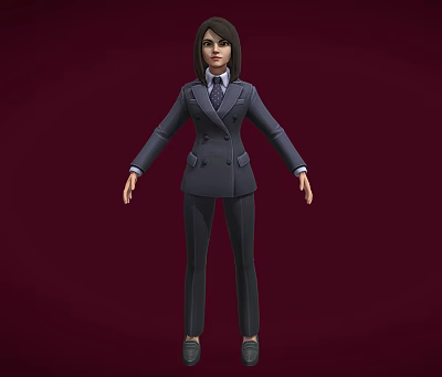 Business Woman In Dark Formal Suit Standing Against Crimson Background 3d model