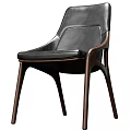 Black Leather Single Chair with Curved Wooden Frame and Modern Comfortable Design