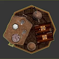 Traditional Chinese Tea Table With Copper Teapot Pastries Tea Cups And Decorative Mat