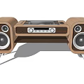 Modern Wooden Storage Shelf With Metal Legs And Audio Equipment Design