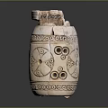 Ancient Clay Sculpture Carving With Broken Vessel And Intricate Circular Patterns