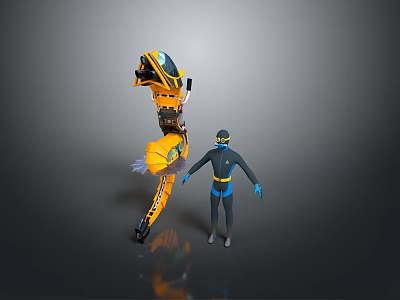 Practical Household Supplies With Yellow Mechanical Arm And Person In Blue Diving Suit 3d model